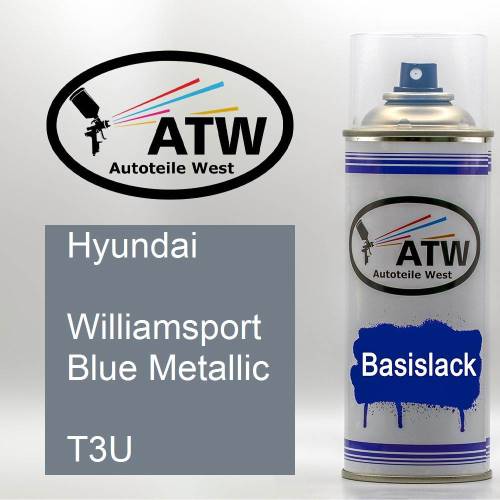 Hyundai, Williamsport Blue Metallic, T3U: 400ml Sprühdose, von ATW Autoteile West.